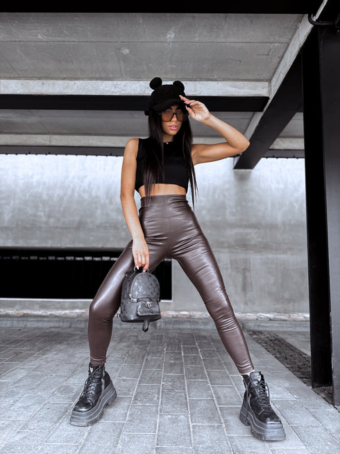 "WARMFIT" imitation leather leggings - CHOCO VS19039